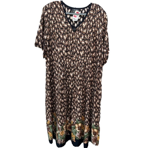 NWT Vtg More Jazz abstract print Midi baby doll Dress bead & shoulder pads sz 22 - Picture 2 of 12